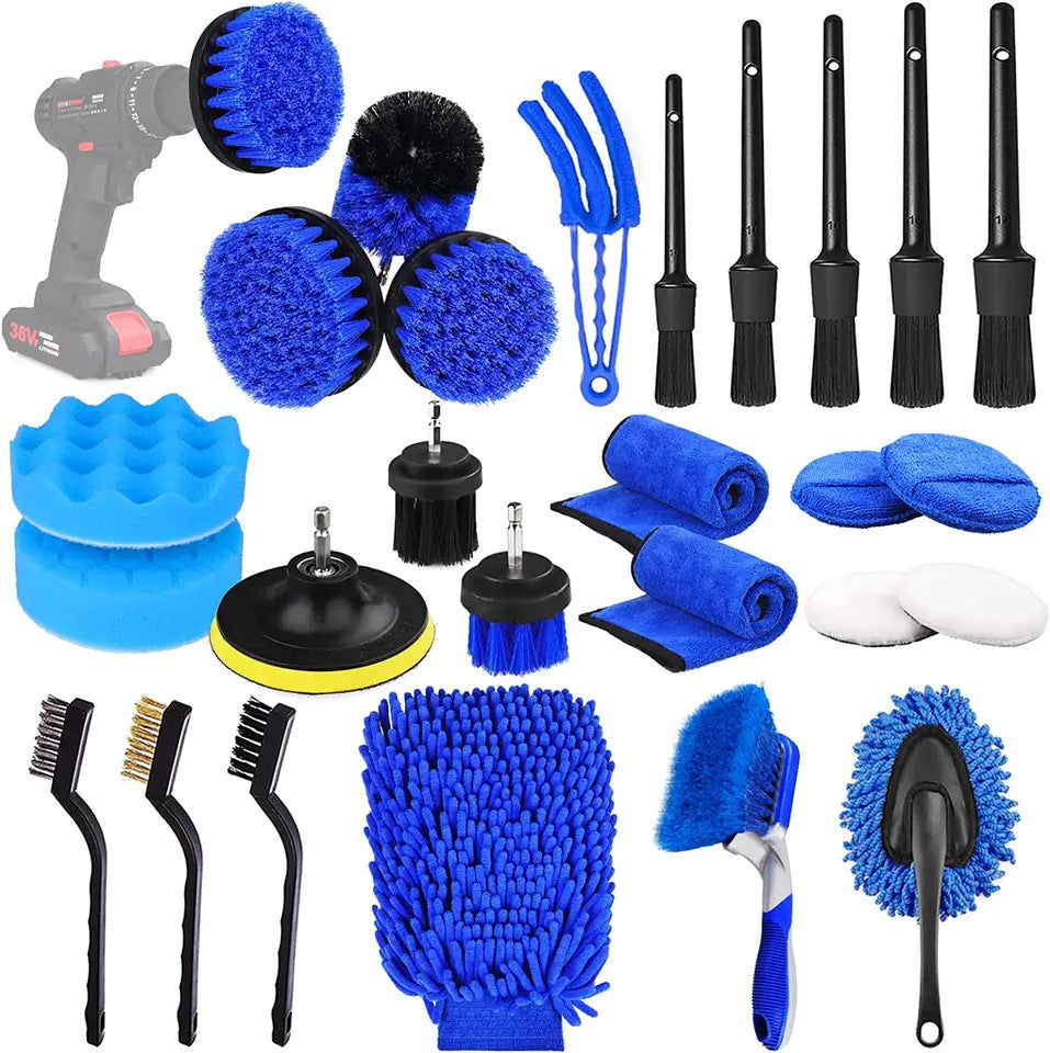 26Pcs Professional Car Detailing Drill Brush Attachment Set - All-in-One Power Auto Cleaning Kit for Wheels, Tires, Interior & Air Vents - Deep Scrubber Tools (Drill Not Included)