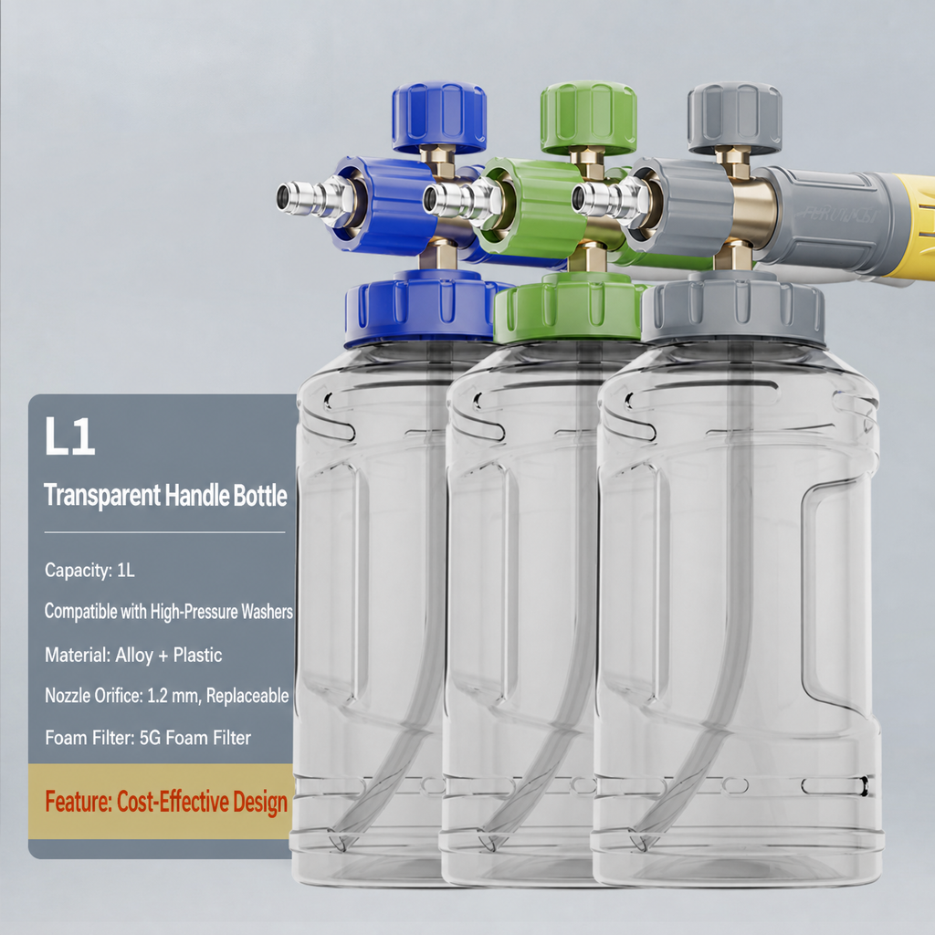 Multiple adapter options available high-pressure car wash PA pots and related car cleaning tools.