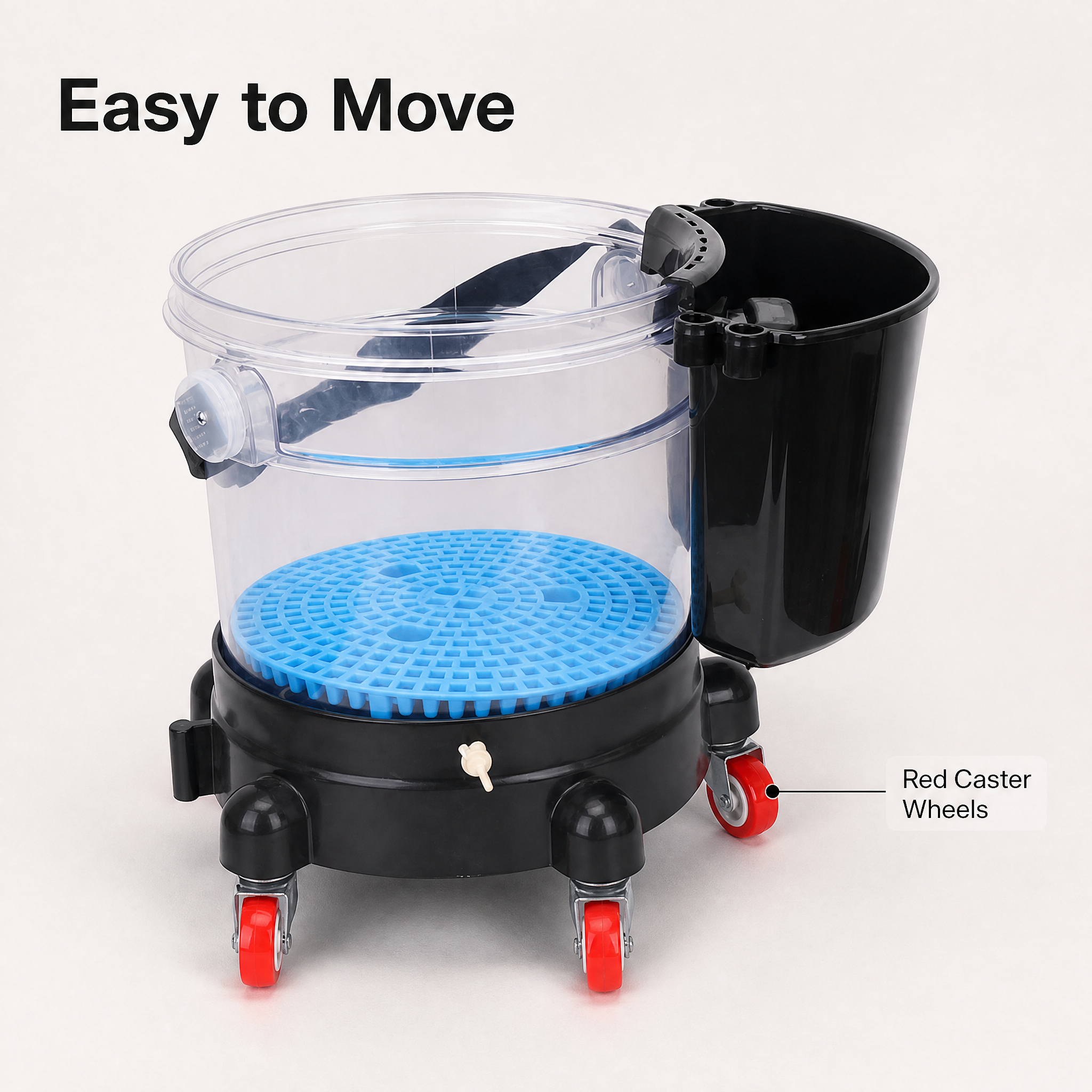 Scratch-Free Heavy Duty Rolling Car Wash Bucket with 5-Wheel Dolly - Clear View Water Monitoring & Tool Organizer - Complete Detailing Kit