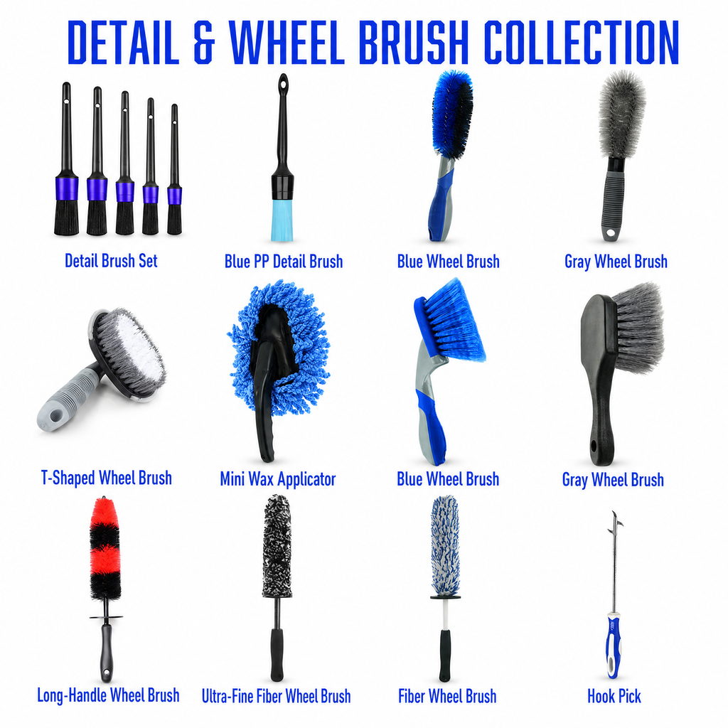 15PCS All-in-One Car Cleaning Tool Kit - Long Handle Wash Mop with Window Squeegee, 5 Detailing Brushes & Wheel Brush - Complete Auto Detailing Set for Interior & Exterior