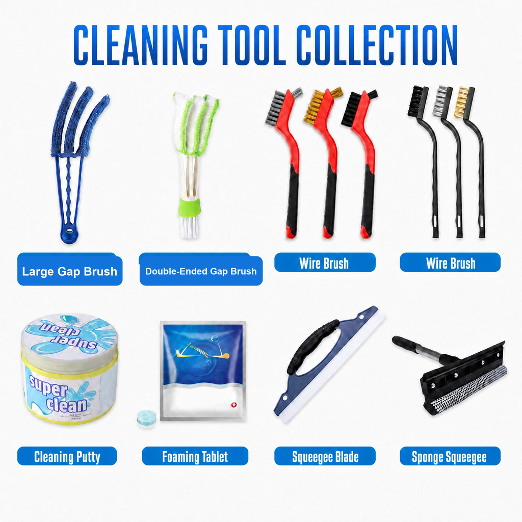 15PCS All-in-One Car Cleaning Tool Kit - Long Handle Wash Mop with Window Squeegee, 5 Detailing Brushes & Wheel Brush - Complete Auto Detailing Set for Interior & Exterior