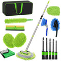 15PCS All-in-One Car Cleaning Tool Kit - Long Handle Wash Mop with Window Squeegee, 5 Detailing Brushes & Wheel Brush - Complete Auto Detailing Set for Interior & Exterior